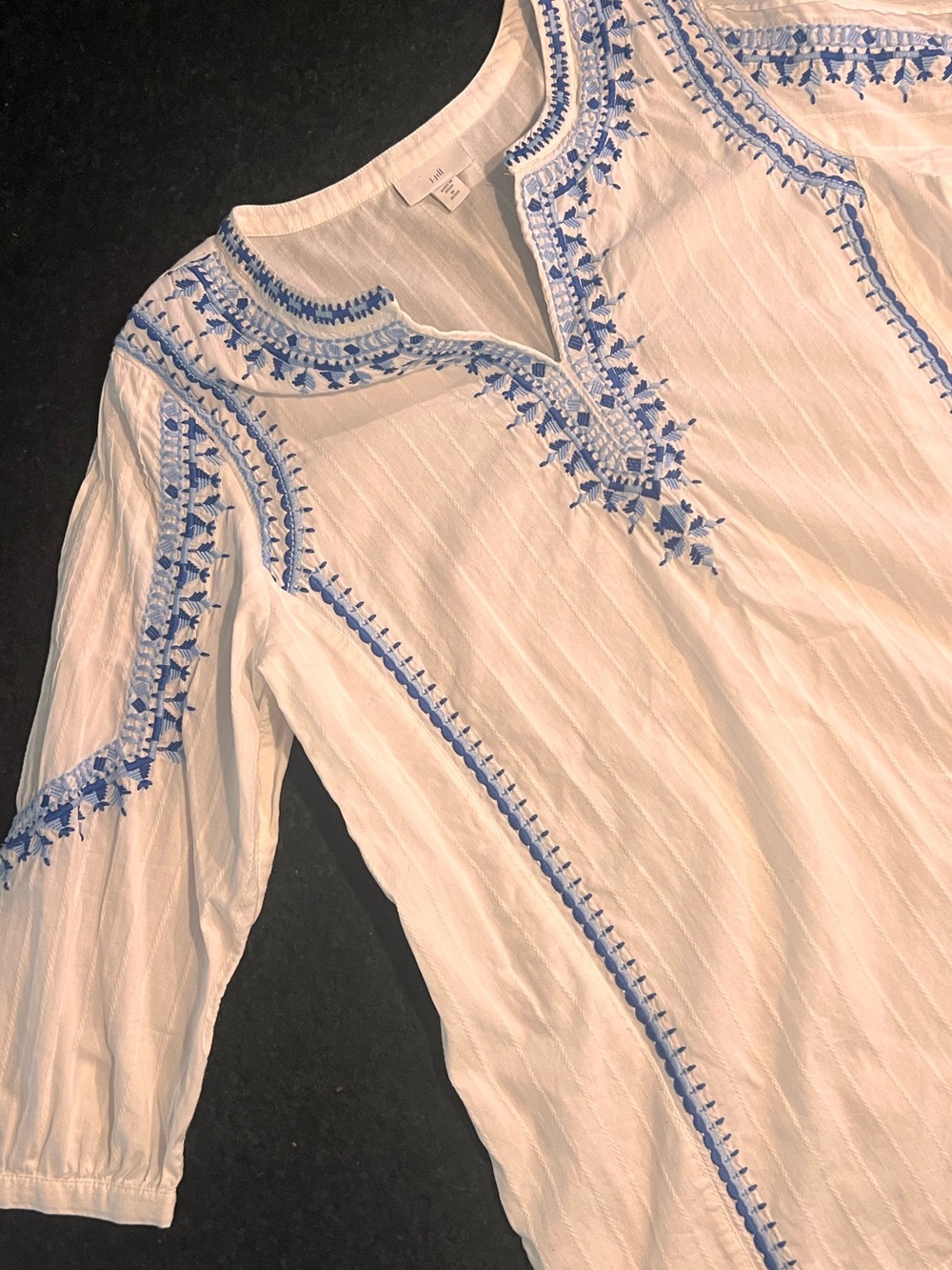 J Jill 100% Linen White Embroidered Tunic Top Boho Beachy Coastal